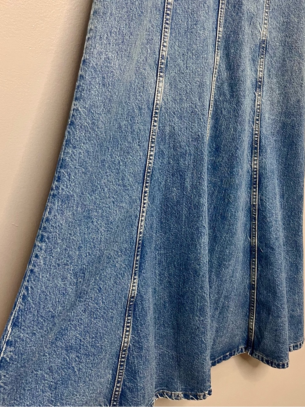 Zara High Waisted Seamed Denim Maxi Skirt A-Line Medium Wash Size Medium Boho - Picture 2 of 8